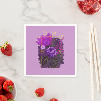 Servilleta De Papel Violet Magical Floral Bouquet in Golden Frame