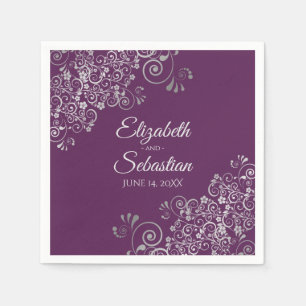 Servilleta De Papel Violet Plomo con Volantes de Plata Boda Elegante