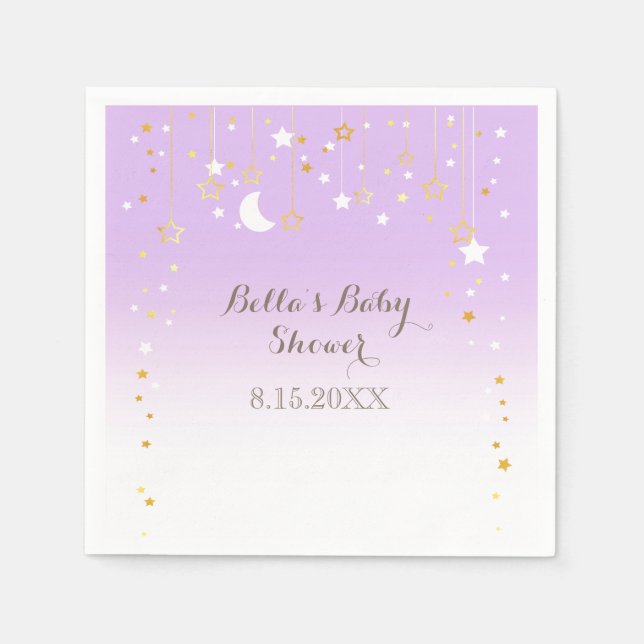 Servilleta De Papel Violet Stars Moon Baby Shower (Anverso)