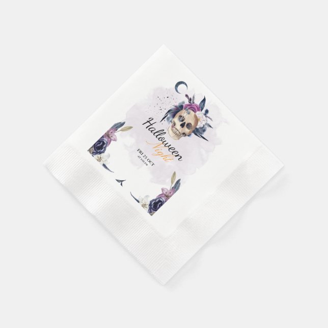 Servilleta De Papel Violet Watercolor Halloween Party Cráneo gótico (Borde)