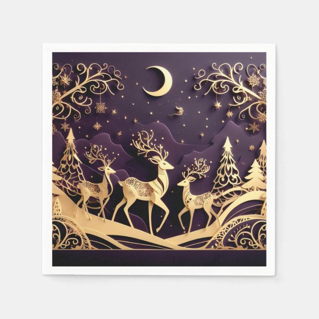 Servilleta De Papel Violet Winter Whimsy – Moonlit Deer Christmas (Anverso)