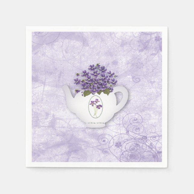 Servilleta De Papel Violetas En Papel De Teapot (Anverso)