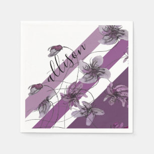 Servilleta De Papel Violetas silvestres monogramadas acuarela pintadas