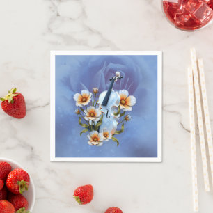 Servilleta De Papel Violín blanco con flores - Música elegante y natur