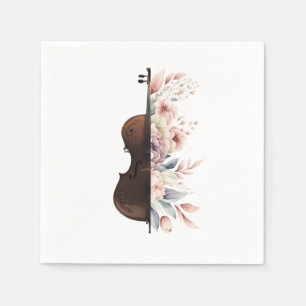 Servilleta De Papel Violín con flores.