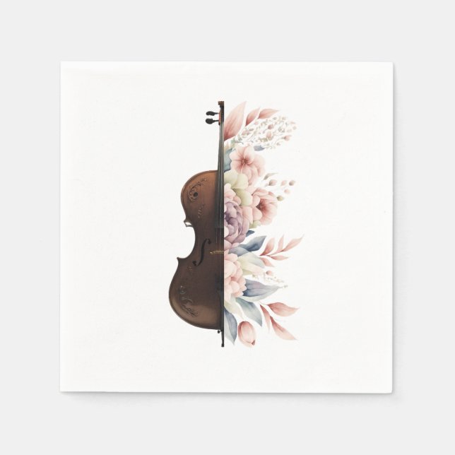 Servilleta De Papel Violín con flores. (Anverso)