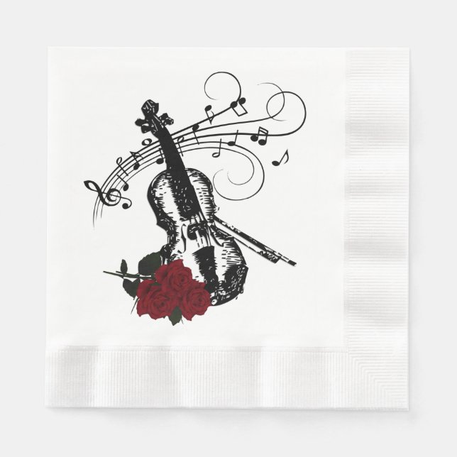 Servilleta De Papel Violín , Rosas y música (Anverso)