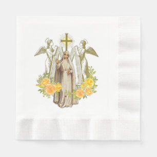 Servilleta De Papel Virgen María Fátima Floral Rosas Amarillas Rosario