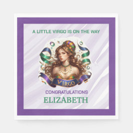 Servilleta De Papel Virgo Zodiaco Baby Shower Lavanda y Verde