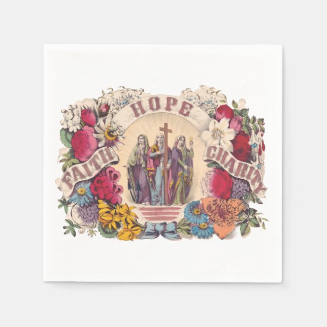 Servilleta De Papel Virtudes teologales Fe, Esperanza y Caridad (Anverso)