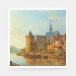 Servilleta De Papel Vista de un pueblo holandés a lo largo del río Rin