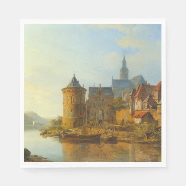 Servilleta De Papel Vista de un pueblo holandés a lo largo del río Rin (Anverso)