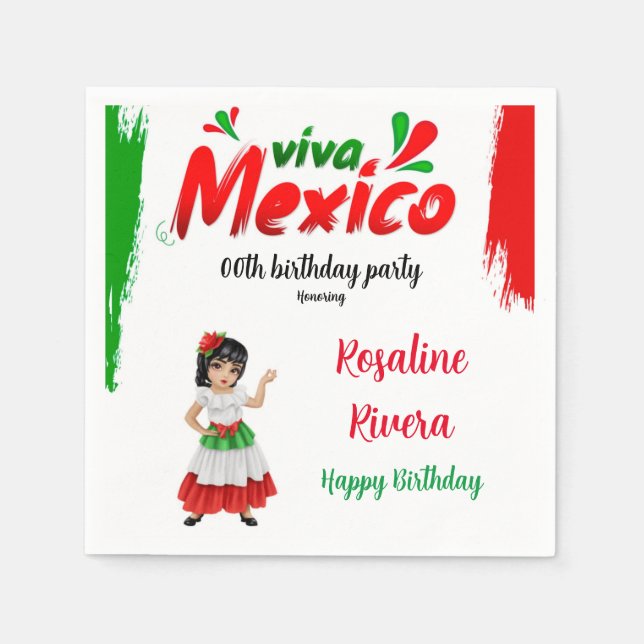 Servilleta De Papel Viva México Chica Fiesta de Cumpleaños 00 (Anverso)