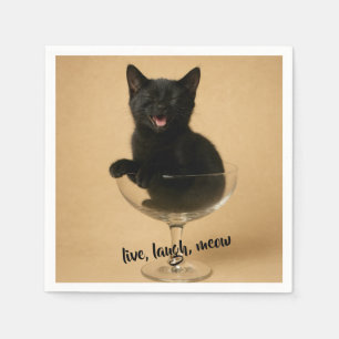 Servilleta De Papel Vive Ríe Miau - Gato negro divertido