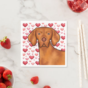 Servilleta De Papel Vizsla Amor Perro Con Patrón De Corazones Rojos Y