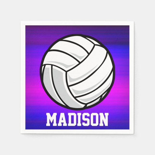 Servilleta De Papel Voleibol; azul violeta vibrante y magenta (Anverso)