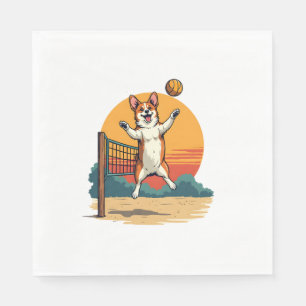 Servilleta De Papel Voleibol Corgi Vintage Ilustración Vectorial Atard