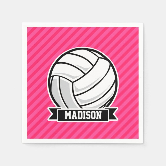 Servilleta De Papel Voleibol en franjas rosadas neonesas (Anverso)