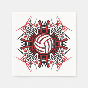 Servilleta De Papel Voleibol tribal Mandala Deportes rojos y negros