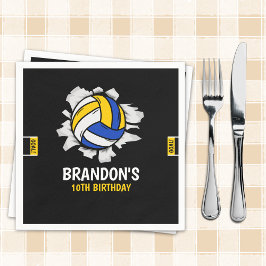 Servilleta De Papel Volleyball Birthday Party | Blue & Yellow 