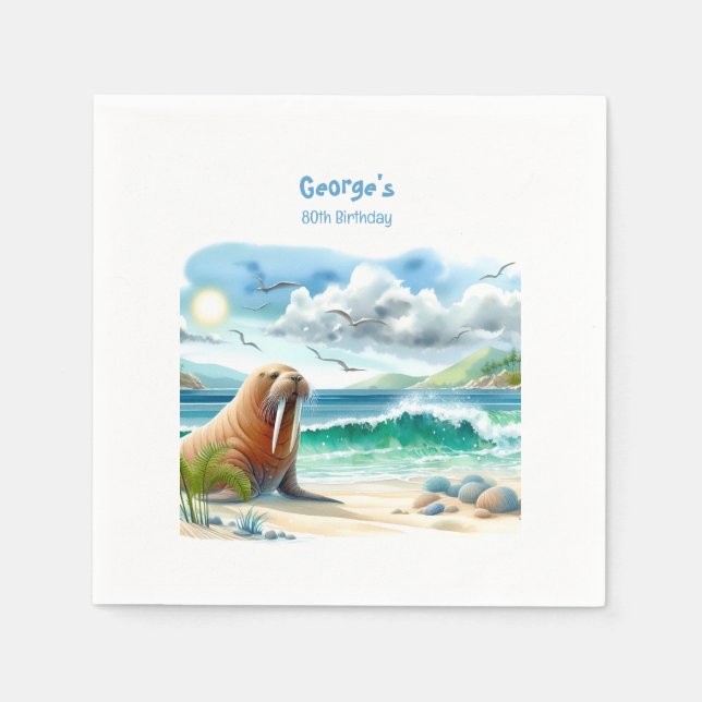 Servilleta De Papel Walrus acuarela de verano (Anverso)