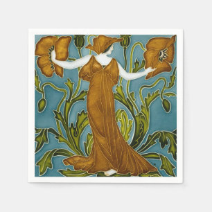 Servilleta De Papel Walter Crane Art Nouveau Doncella Amapola Naranja