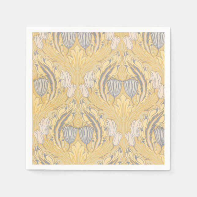 Servilleta De Papel Walter Crane Blue White Tulips & Acanthus (Anverso)