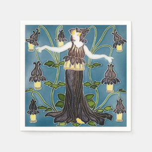 Servilleta De Papel Walter Crane Columbine Art Nouveau Flor Morada
