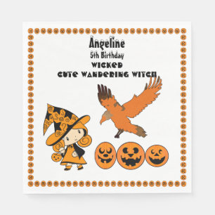 Servilleta De Papel Wandering Witch Raven Halloween Pumpkins Cumpleaño