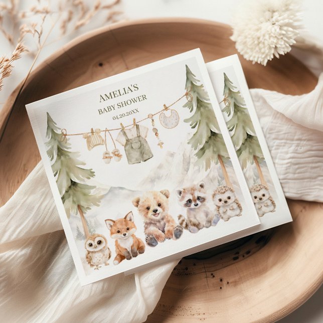 Servilleta De Papel Warm Beige Woodland Adventure Awaits Baby Shower (Subido por el creador)