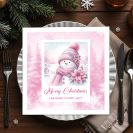 Servilleta De Papel Warm Winter Forest Pink Snowman Christmas Napkins