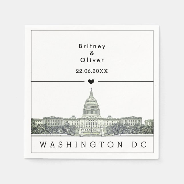 Servilleta De Papel Washington DC horizonte – Boda personalizada  (Anverso)