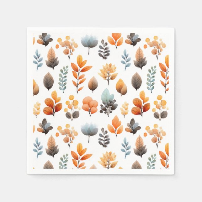 Servilleta De Papel Watercolor Autumn Foliage Botanical Thanksgiving (Anverso)