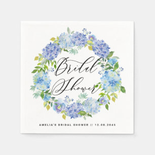 Servilleta De Papel Watercolor Azul Hydrangeas Wreath Brillante Ducha