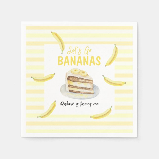 Servilleta De Papel Watercolor Banana Cake Birday Party (Anverso)