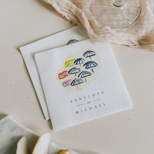 Servilleta De Papel Watercolor Beach Umbrellas Bodas Napkins (Beach umbrellas Positano wedding paper napkins.)