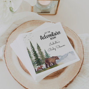 Servilleta De Papel Watercolor Bear Woodland Baby Shower