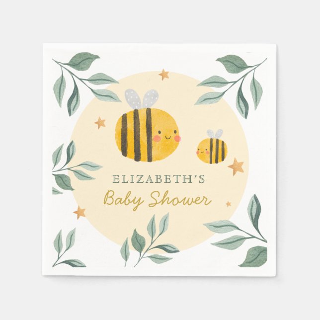 Servilleta De Papel Watercolor Bee Honey Sweet Baby Shower (Anverso)