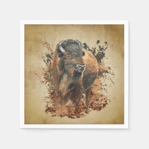 Servilleta De Papel Watercolor Bison Búfalo Animal Wildlife Nature