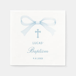Servilleta De Papel Watercolor Blue Bow Baptism