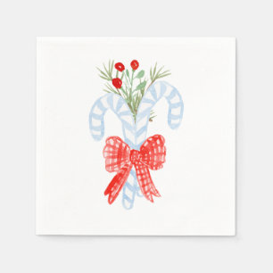 Servilleta De Papel Watercolor Blue Bow Candycane Cocktail Napkins