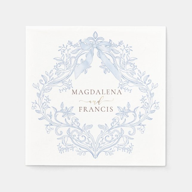 Servilleta De Papel  watercolor blue crest wedding (Anverso)