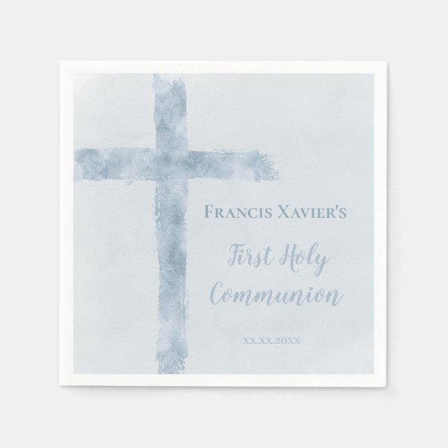 Servilleta De Papel watercolor blue cross  First Communion  (Anverso)