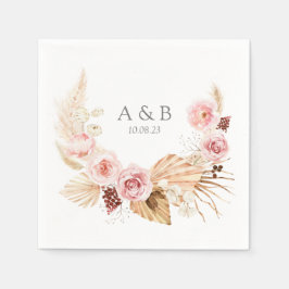 Servilleta De Papel Watercolor Boho FLoral Pampas Grass Boda