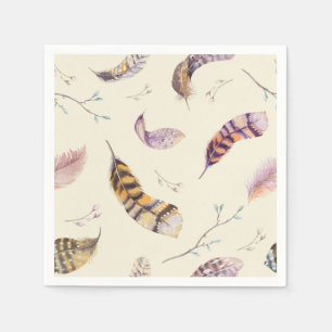 Servilleta De Papel Watercolor Boho Naturaleza Rustic Fethers