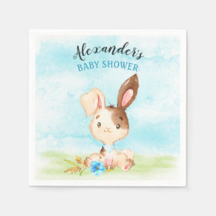 Servilleta De Papel Watercolor Boy Bunny Baby Shower Farm