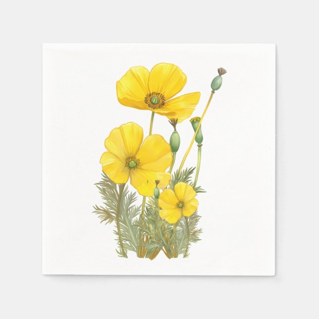 Servilleta De Papel Watercolor California Poppy Yellow Flower (Anverso)