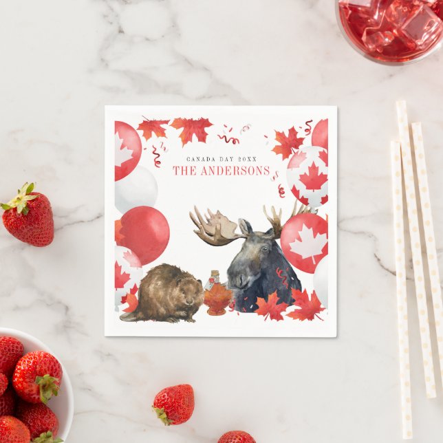 Servilleta De Papel Watercolor Canada Day BBQ Summer Fiesta (In situ)