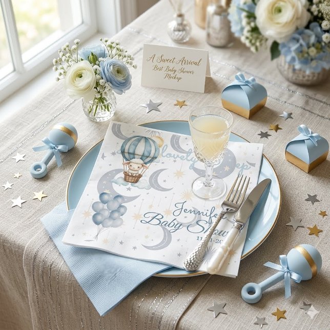 Servilleta De Papel Watercolor Celestial Sheep & Balloons Baby Shower  (Subido por el creador)