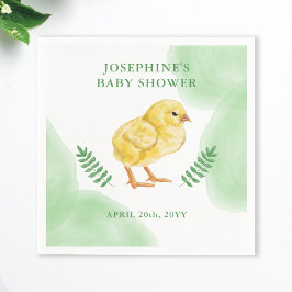 Servilleta De Papel Watercolor Chick And Green Leaves Baby Shower